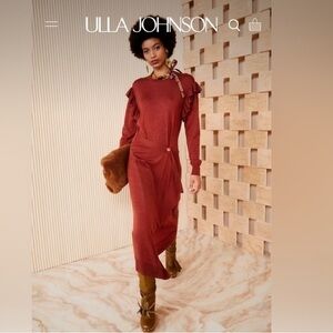 Ulla‎ Johnson NWT Size P XS Leo Knit Wool Sweater Dress Rust Brown Midi
